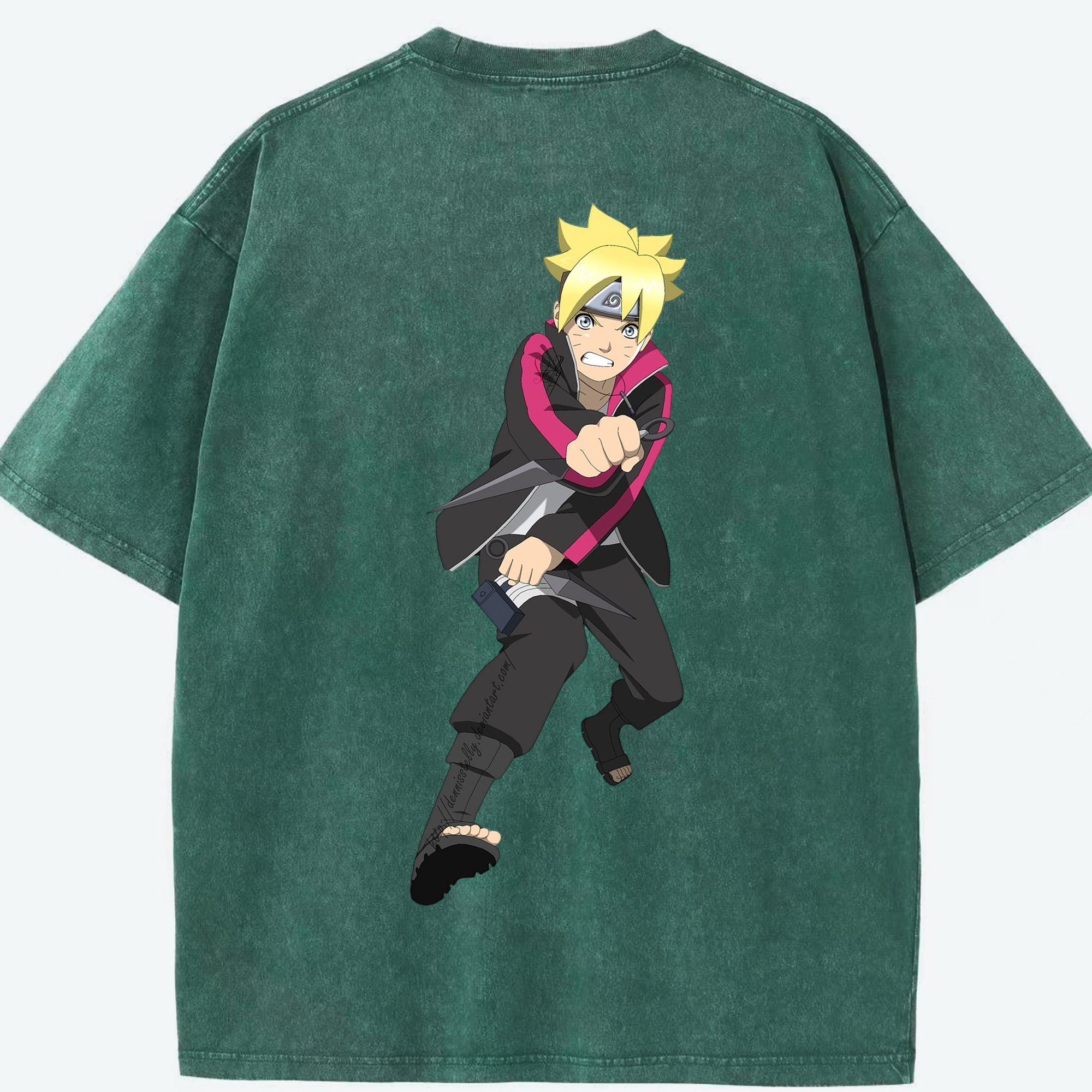 （画像用） NARUTO -ナルト- うずまき ボルト Uzumaki Boruto 綿100% ヴィンテージ風 半袖Tシャツ（背面プリント）